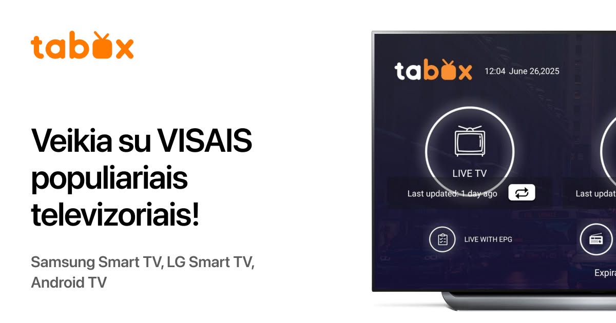 Kur veikia Tabox: televizorius, telefonas, TV priedėlis ir Fire TV Stick